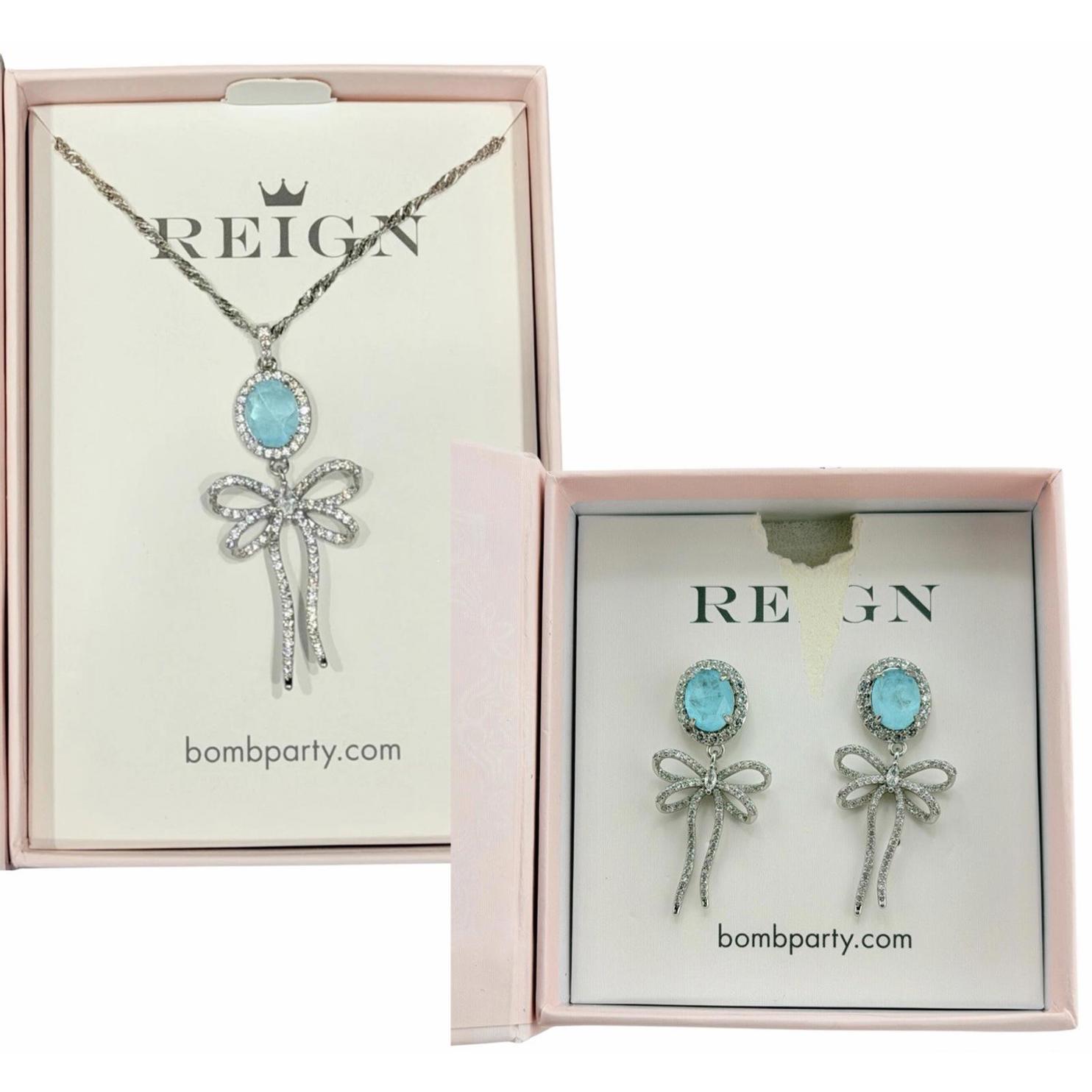 Bomb Party Reign Princess Set "Sealed With A Bow" Aqua Blue On Silver Rare Find